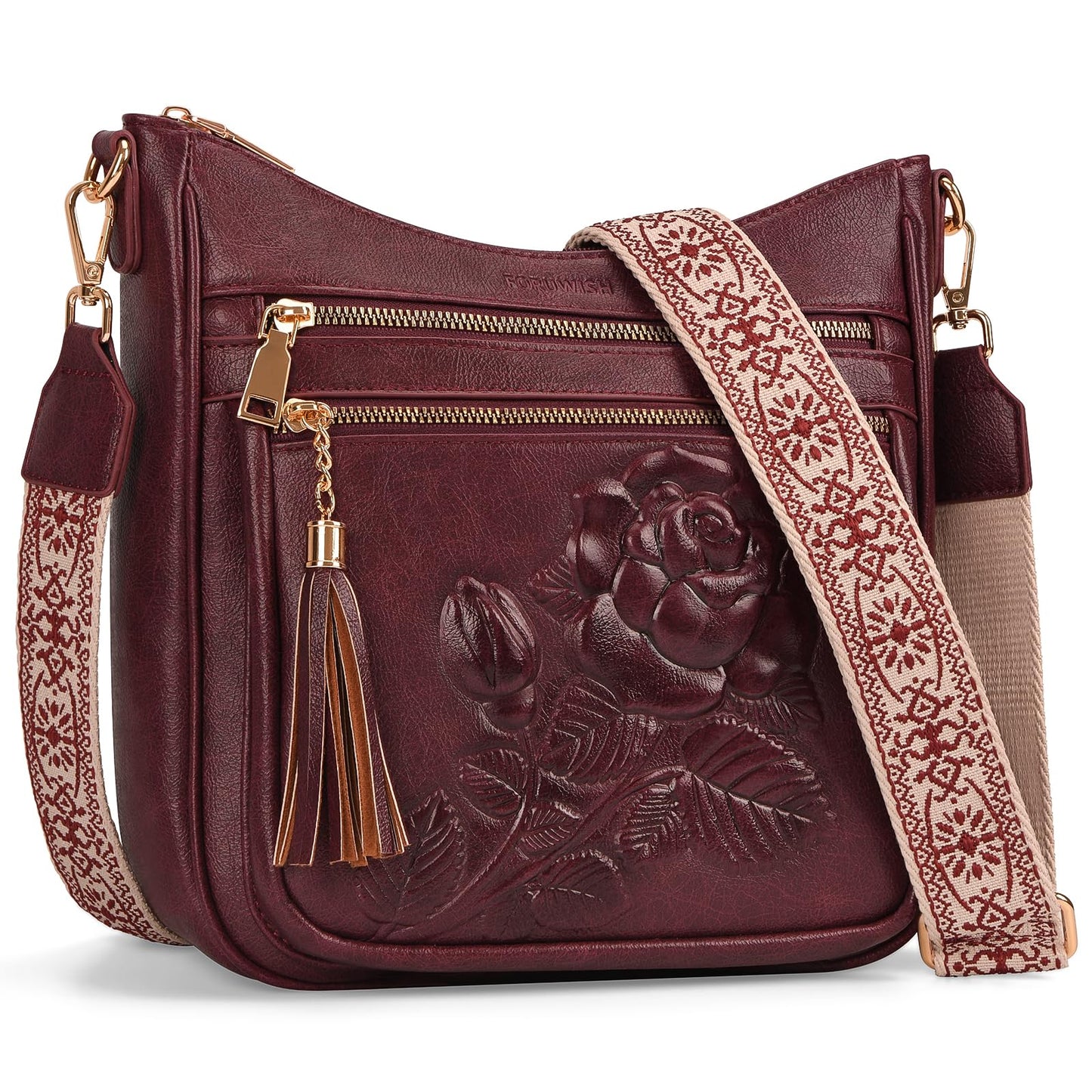 Crossbody Bags for Women, Vegan Leather Crossbody Purse, Multiple Pocket Daily Travel Shoulder Bag with Boho Strap