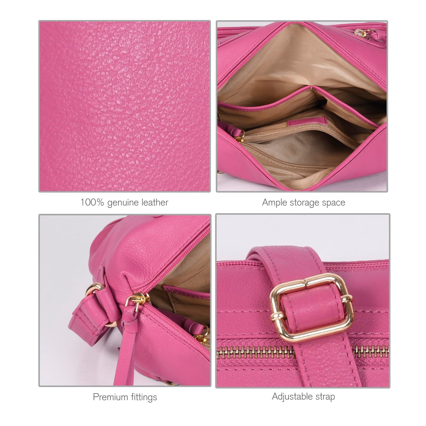 Oak Leathers Women's Crossbody Bag - Genuine Leather Crossover Shoulder Purse With Adjustable Sling Strap - Medium Size