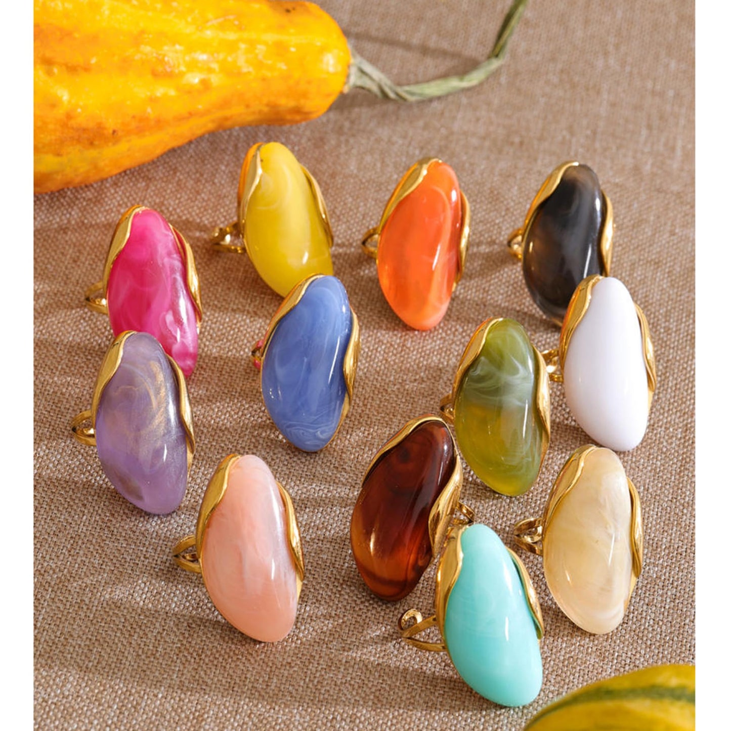 Mchic Colorful Chunky Statement Ring for Women: Boho Large Oval Acrylic Finger Ring Stainless Steel Adjustable Beach Summer Y2K Handmade Jewelry Gift for Women