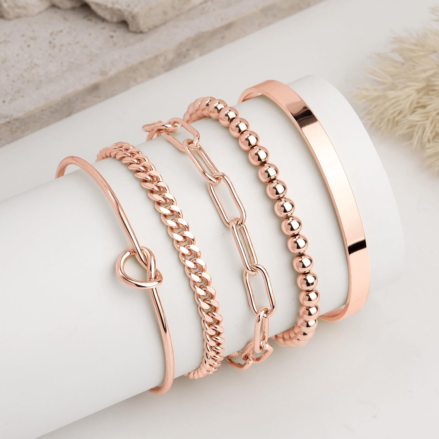 Gokeey Gold Bracelets Set for Women Non Tarnish, Waterproof 14K Gold Plated Sterling Silver Chunky Cuff Bracelet Stackable Gold Bangles Bracelet for Women Trendy Fashion Accessories Tie Knot Cuban Rope Paperclip Beaded Bracelet Stack Jewelry Mothers Day G