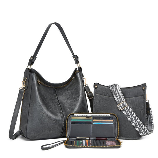 Purses for Women 3PCS, Crossbody Bags Set Large Leather Purse Shoulder Handbags with Wallet Adjustable Straps for Ladies Tote