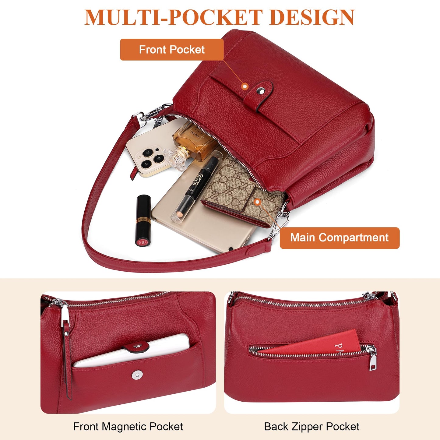 Over Earth Genuine Leather Small Hobo Crossbody Bags for Women Shoulder Purses and Handbags