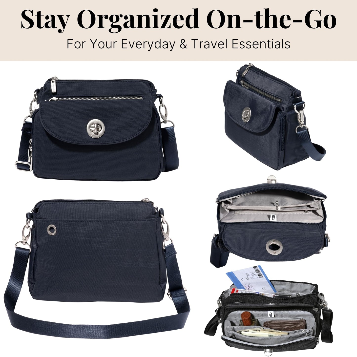 Baggallini Calais Crossbody Bags for Women 10x7 Lightweight Water-Resistant Travel Purse, RFID & Interior Organization
