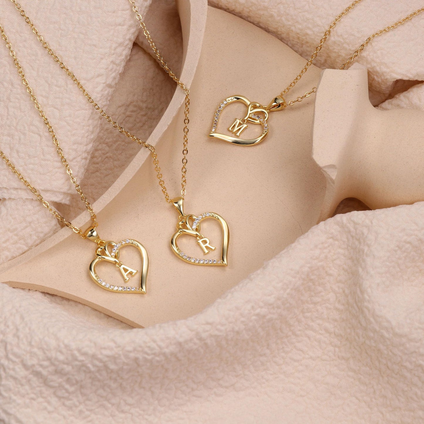 STORUP Heart Initial Necklaces for Women Girls, 14K-Gold-Plated Initial A-Z Heart Necklaces for Teen Girl Jewelry Birthday Gifts for Girls Women Her Wife Mom