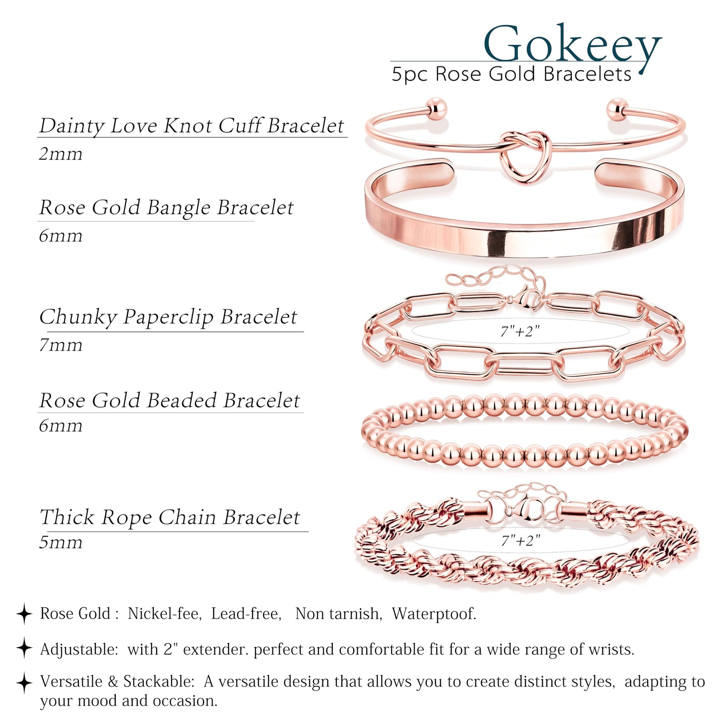 Jewelry Gold Bracelets Set for Women Non Tarnish, Waterproof 14K Gold Plated Sterling Silver Chunky Cuff Bracelet Stackable Gold Bangles Bracelet for Women Trendy Fashion Accessories Tie Knot Cuban Rope Paperclip Beaded Bracelet Stack