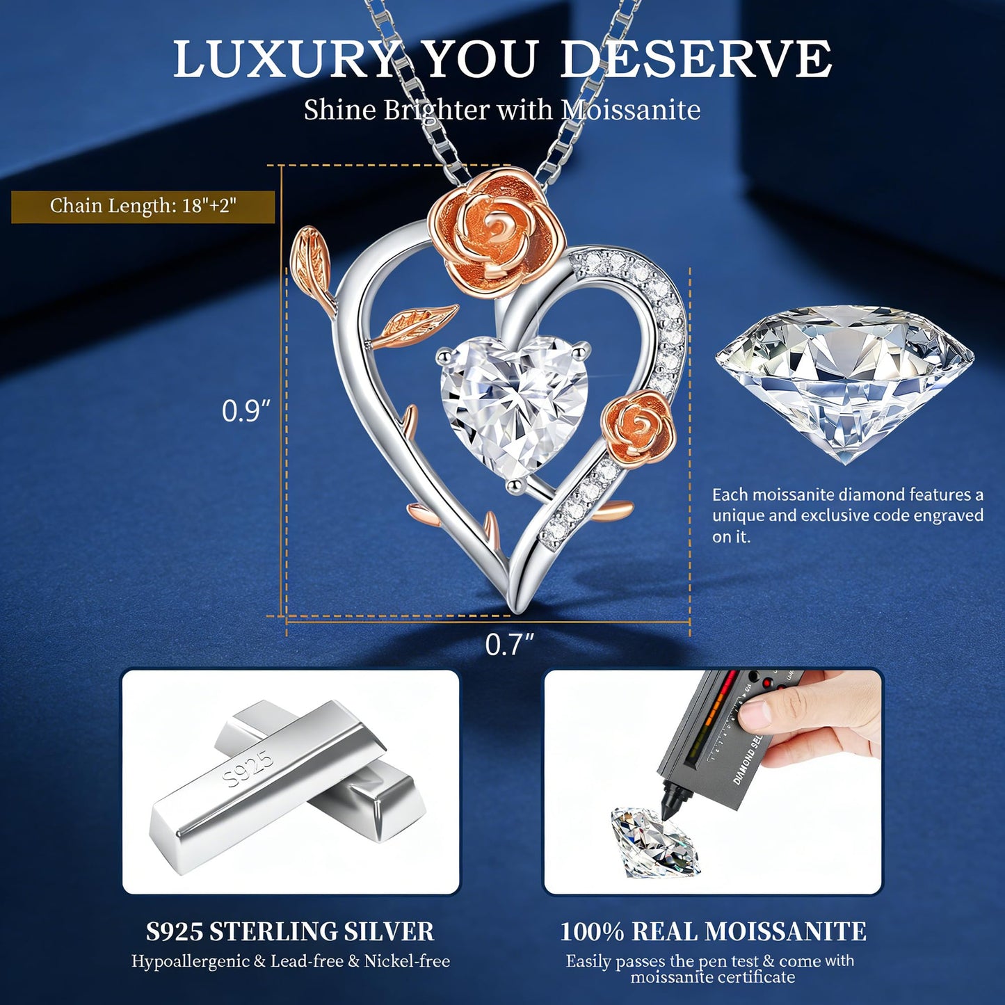 Gorgeous Moissanite Necklaces for Women - Sterling Silver 1-3CT D Color Moissanite Pendant Necklace, Mother Day Birthday Gifts for Mom Wife Girlfriend Daughter, Wedding Anniversary Christmas Jewelry Gift