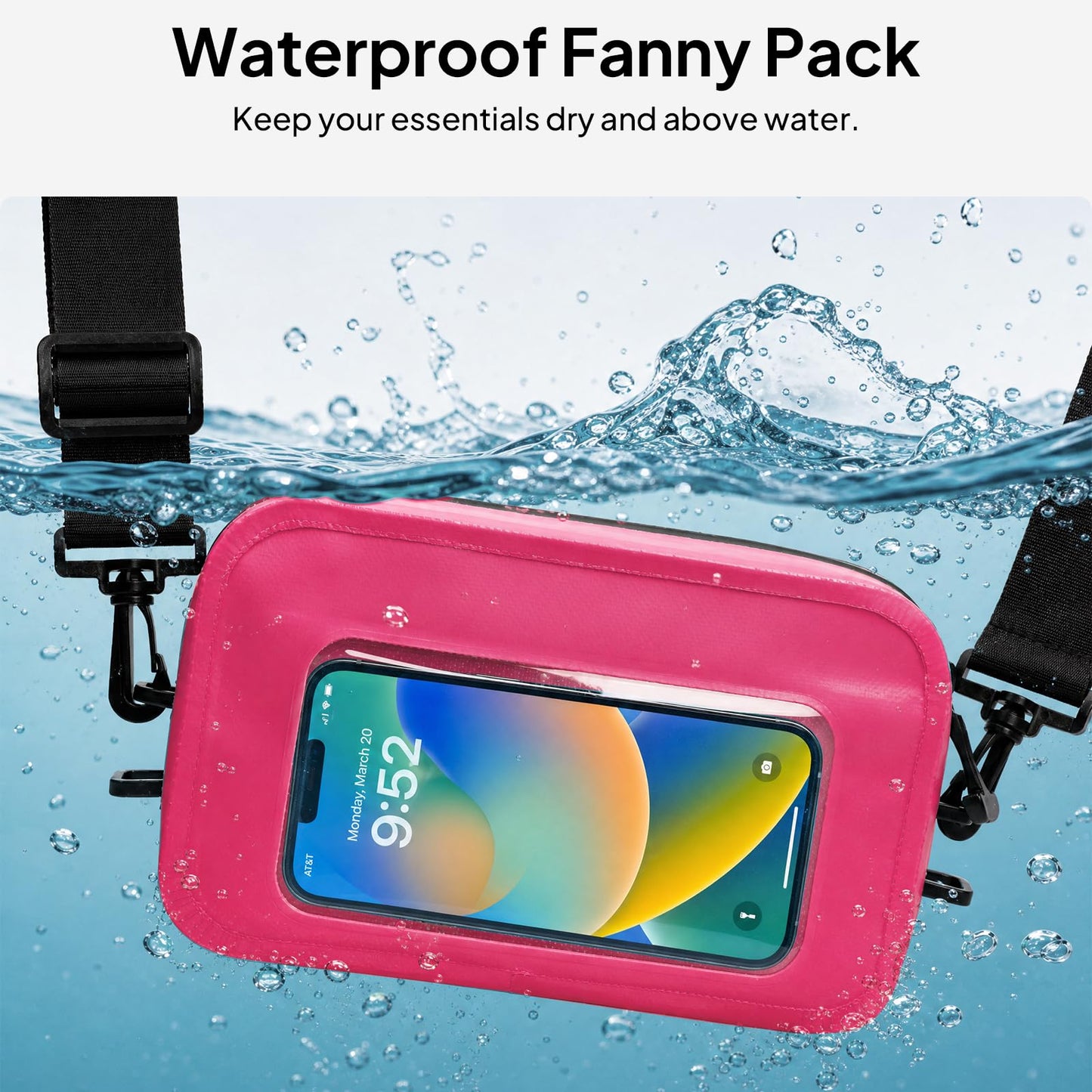 TOPEAST Waterproof Fanny Pack for Women & Men, Waterproof Belt Bag with Phone Pouch, Adjustable Crossbody & Waist Pack for Swimming, Hiking, Beach & Outdoors Essentials, Blue