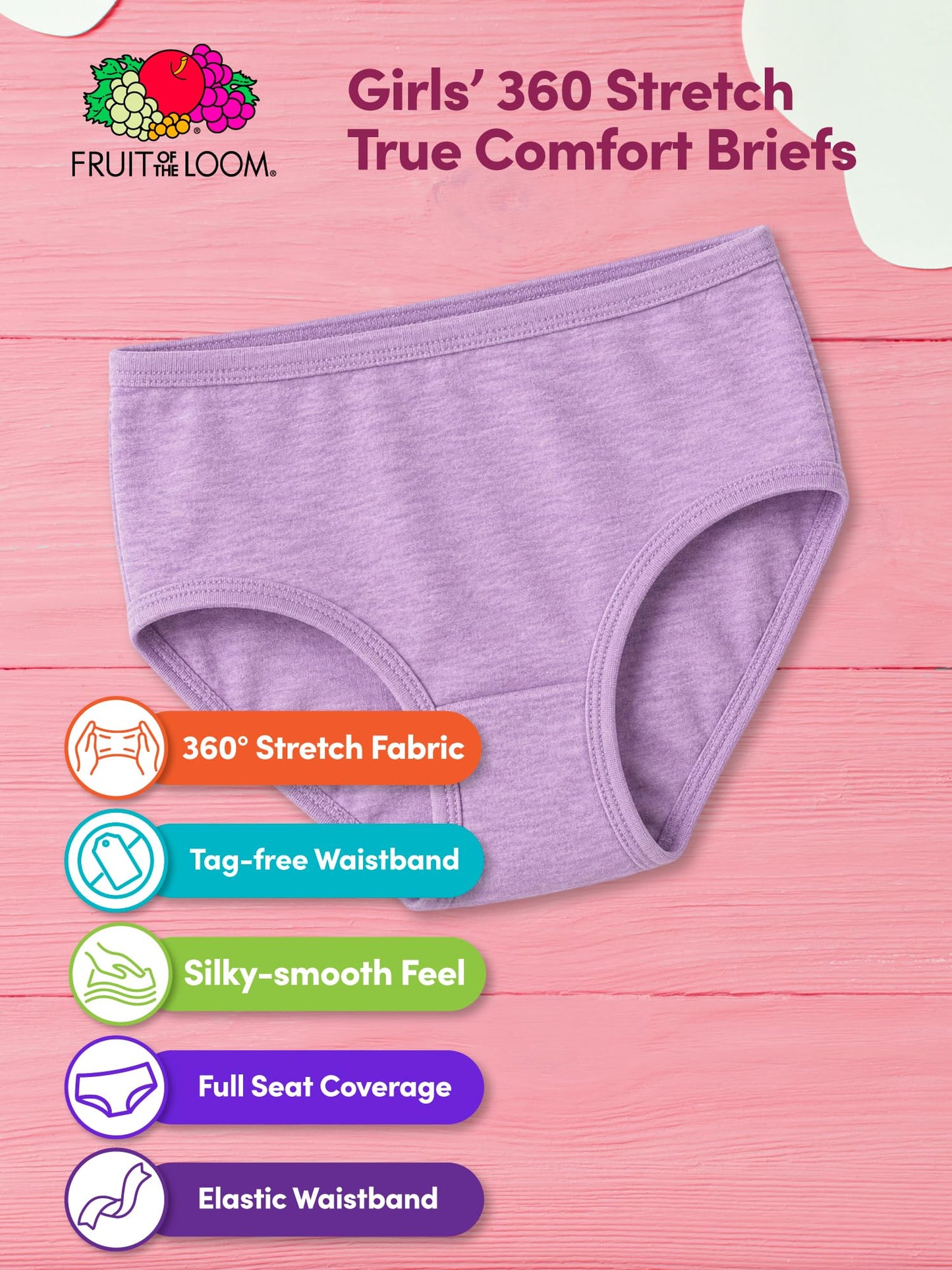 Fruit of the Loom Girls' Tag Free Cotton Brief Underwear Multipacks, Low Rise Brief-10 Pack-Purple/Blue/White, 4