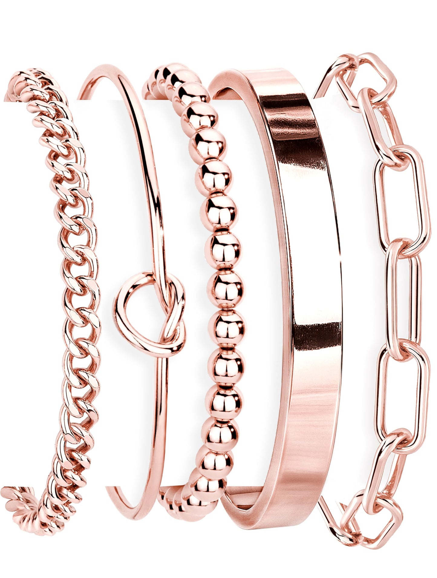 Gokeey Gold Bracelets Set for Women Non Tarnish, Waterproof 14K Gold Plated Sterling Silver Chunky Cuff Bracelet Stackable Gold Bangles Bracelet for Women Trendy Fashion Accessories Tie Knot Cuban Rope Paperclip Beaded Bracelet Stack Jewelry Mothers Day G