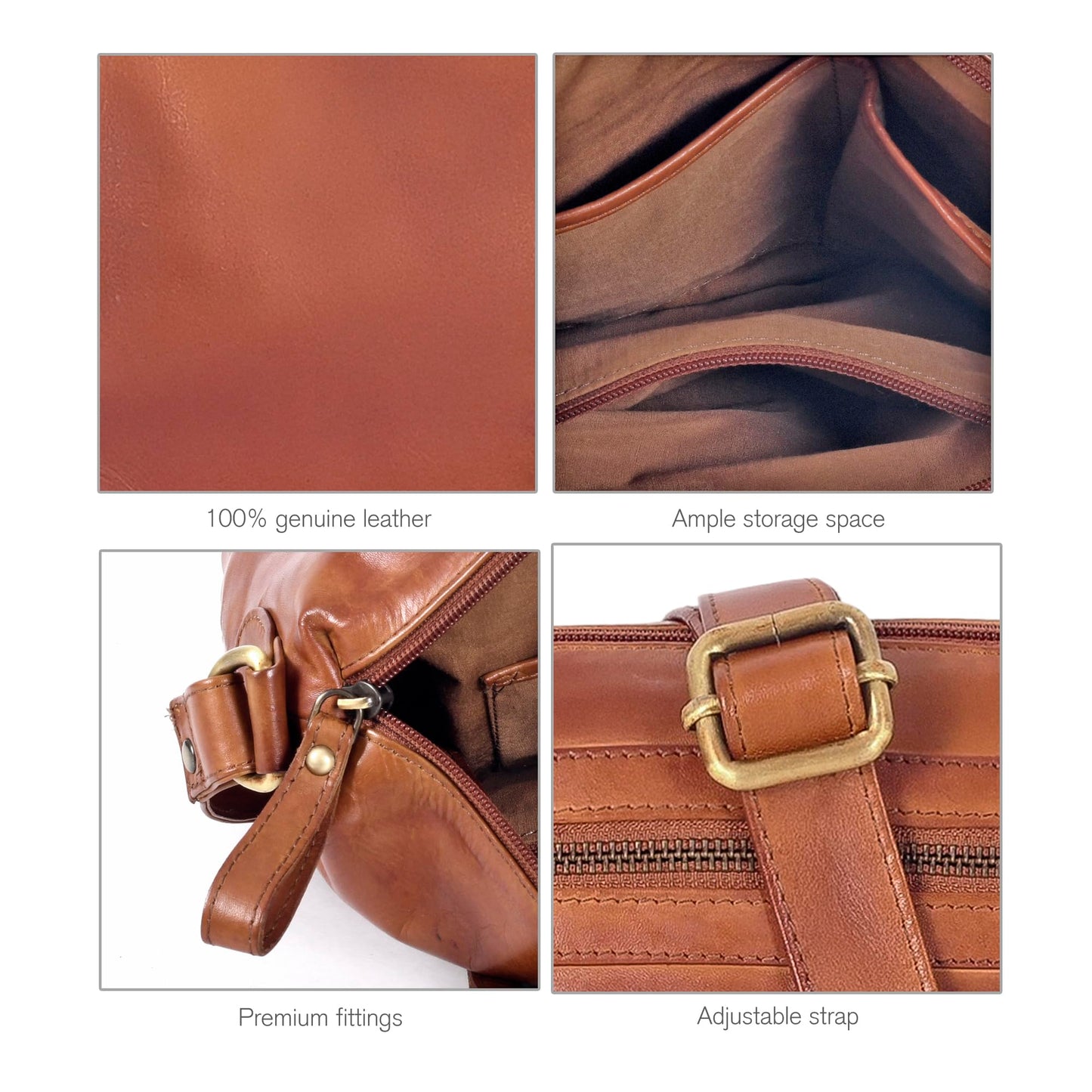 Oak Leathers Women's Crossbody Bag - Genuine Leather Crossover Shoulder Purse With Adjustable Sling Strap - Medium Size