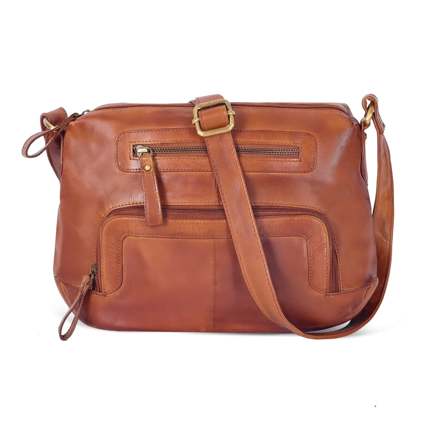 Oak Leathers Women's Crossbody Bag - Genuine Leather Crossover Shoulder Purse With Adjustable Sling Strap - Medium Size