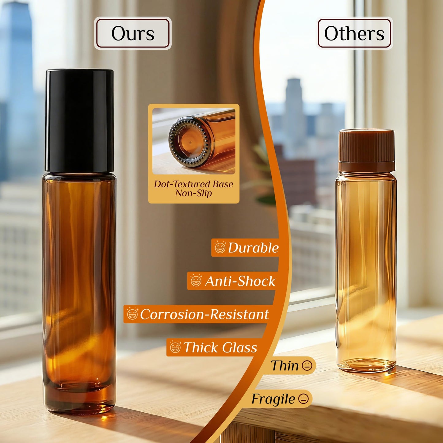 PrettyCare 4 Pack Amber Glass Oil Roller Bottles for Essential Oils 10ml, Roll On Bottles with Stainless Steel Roller Ball Leak-Proof Perfume Travel Refillable Bottle Empty, Beauty & Personal Care
