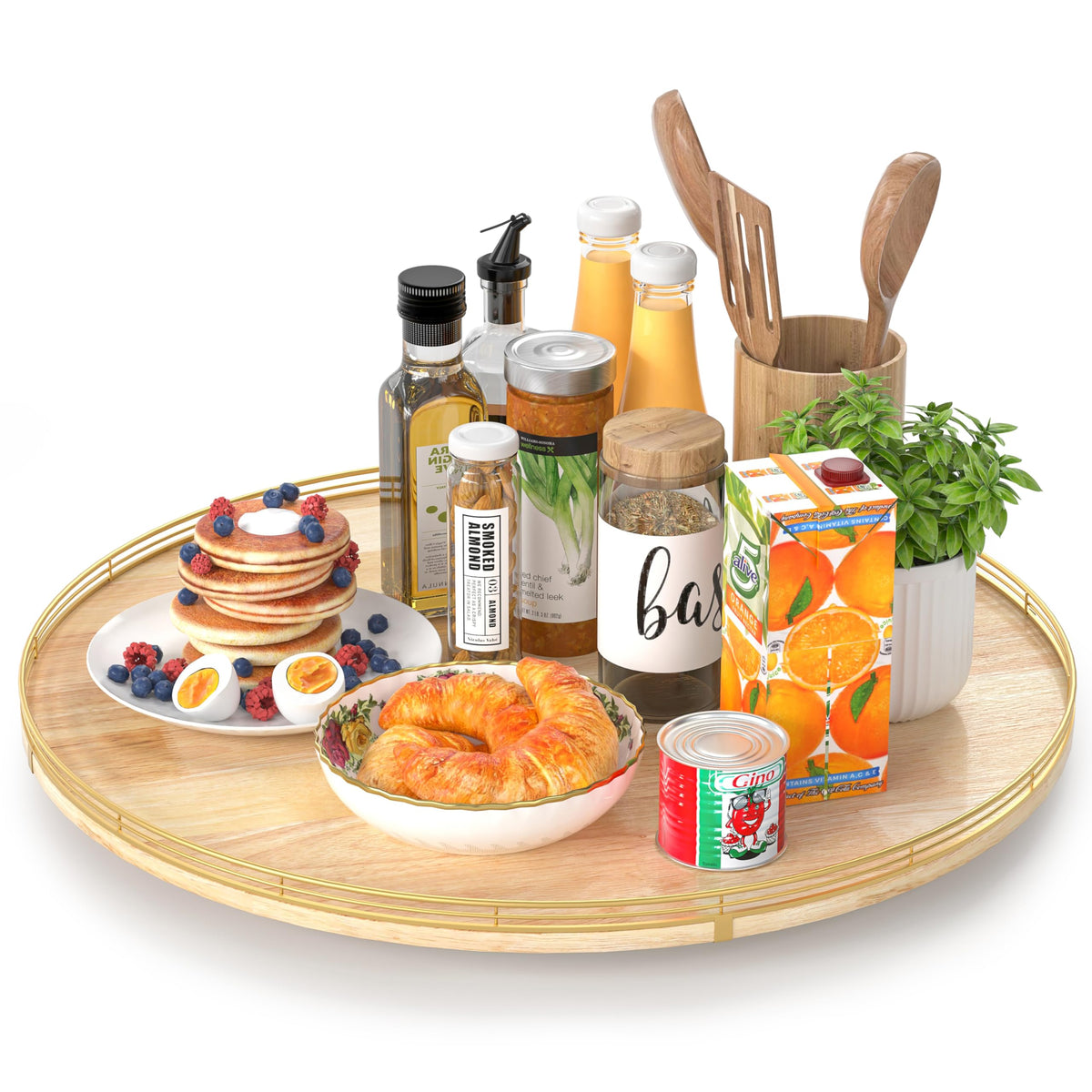AMH Lazy Susan Wooden Organizer for Table Top