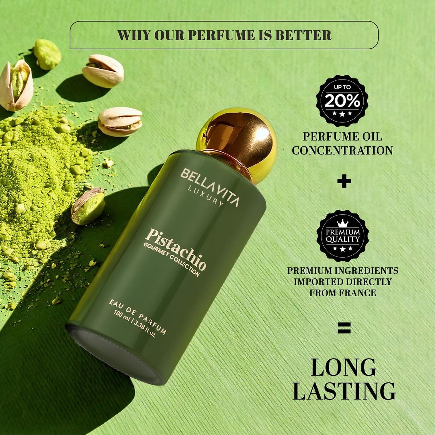 Bellavita Luxury Vanilla Eau de Parfum | 100 ml (3.4 fl.oz.) | Perfume for Men and Women | Gourmet, Coconut, Vanilla and White Musk Notes | Long Lasting Unisex Fragrance