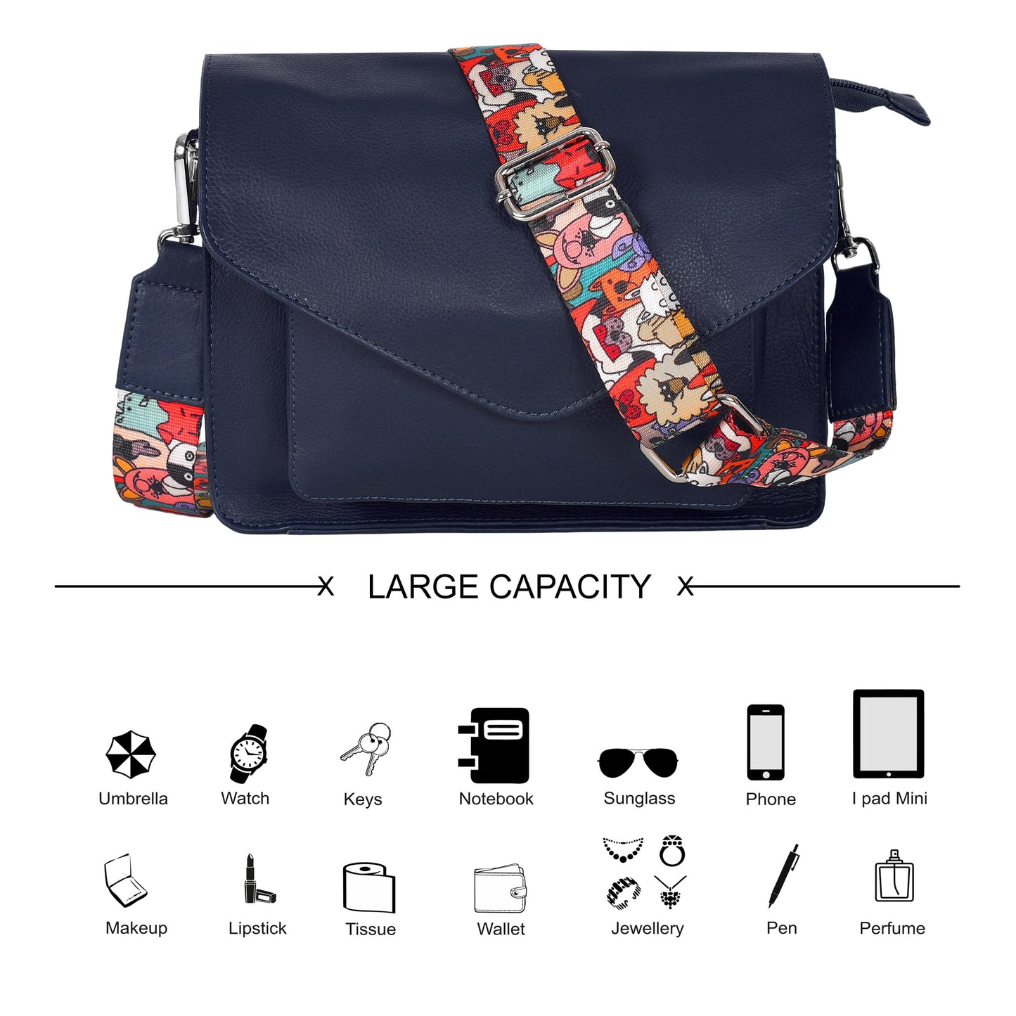 Leather Flapover Crossbody Handbag Purse for Women with Adjustable Strap & Overflap Snap Closure Tote/Bag