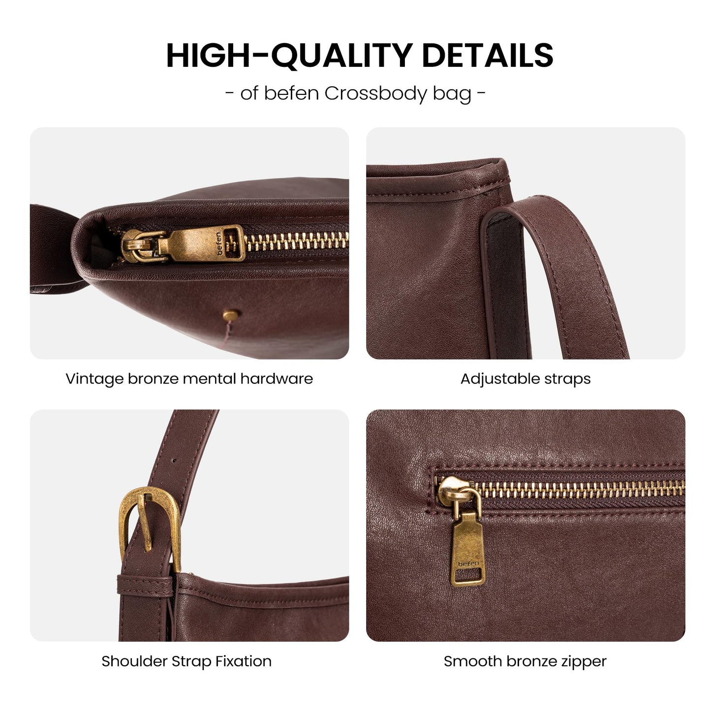 befen Genuine Leather Purses for Women, RFID Medium Leather Crossbody Bags Shoulder Purse Handbags