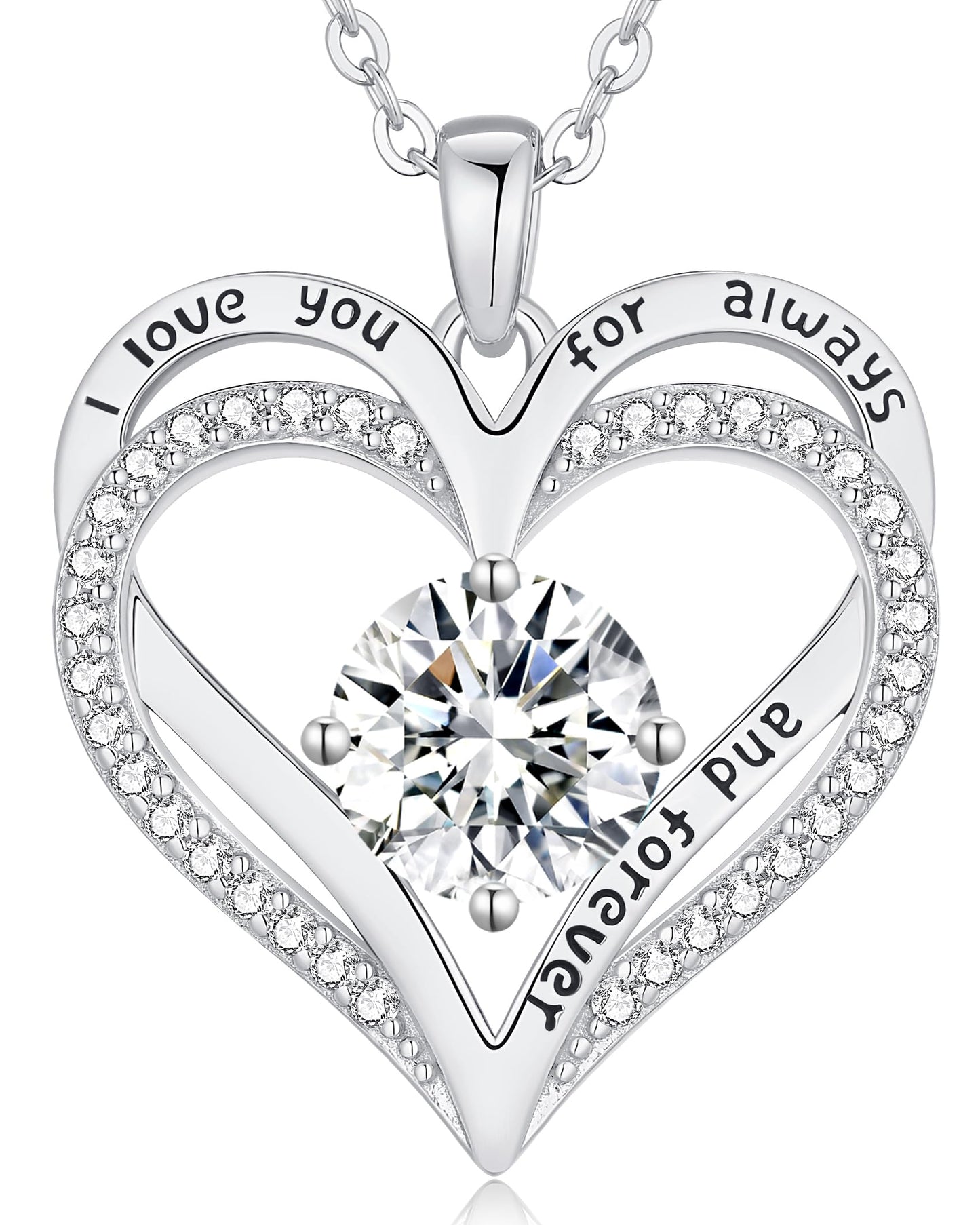 LOUISA SECRET Double Love Heart Birthstone Necklaces for Women, Birthday Gift for Girlfriend, Anniversary Jewelry Gift for Her, 925 Sterling Silver Jewelry Christmas Anniversary Birthday Present Gifts for Wife Girlfriend Mom Grandma Daughter