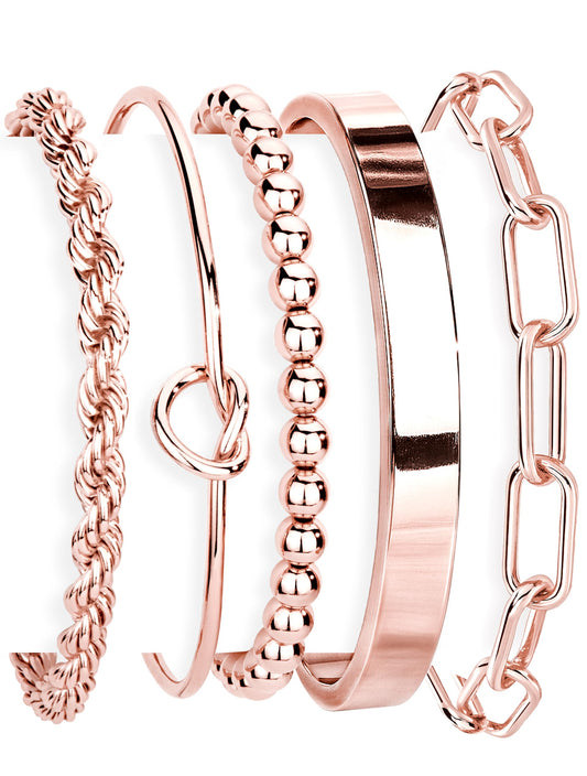 Gokeey Gold Bracelets Set for Women Non Tarnish, Waterproof 14K Gold Plated Sterling Silver Chunky Cuff Bracelet Stackable Gold Bangles Bracelet for Women Trendy Fashion Accessories Tie Knot Cuban Rope Paperclip Beaded Bracelet Stack Jewelry Mothers Day G