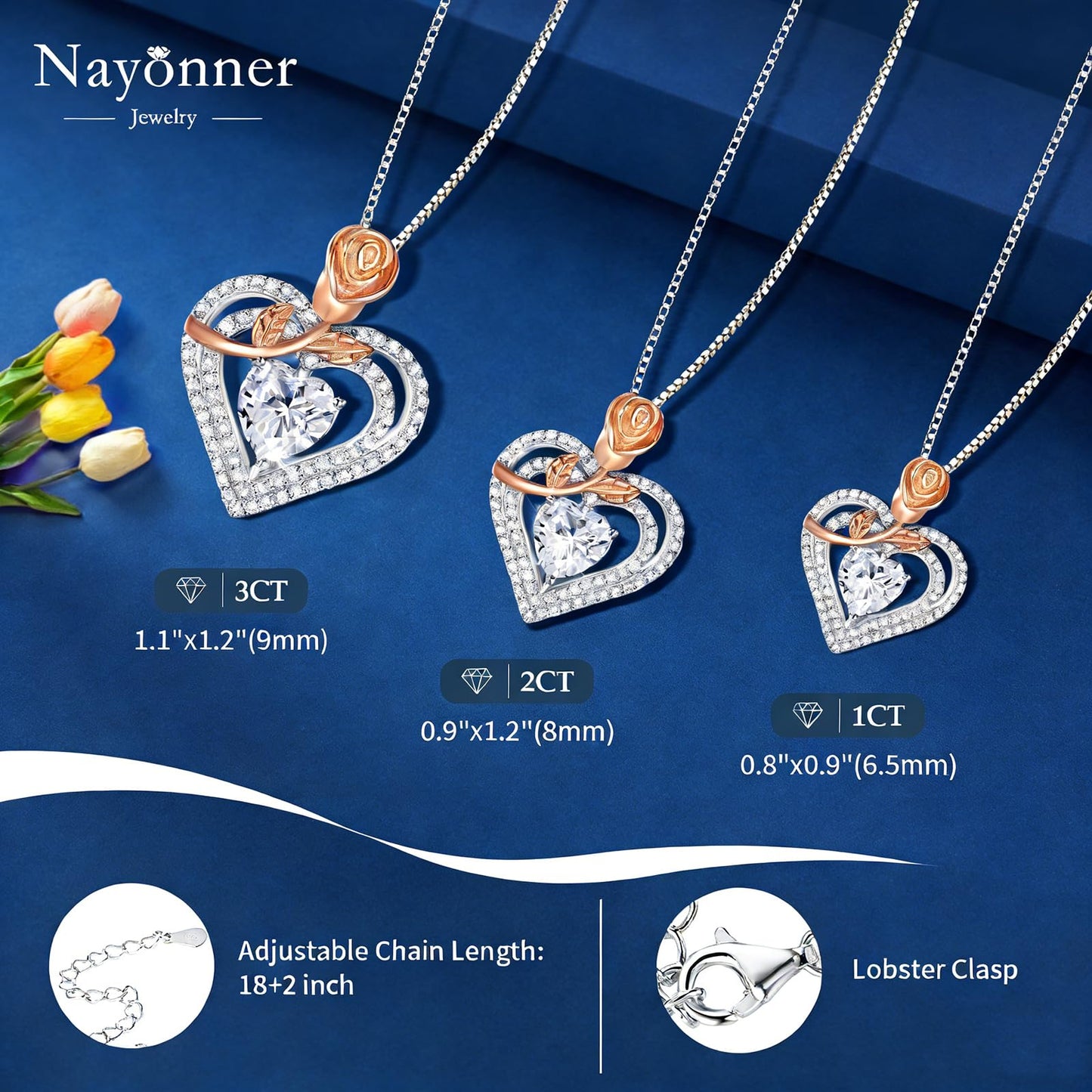 Gorgeous Moissanite Necklaces for Women - Sterling Silver 1-3CT D Color Moissanite Pendant Necklace, Mother Day Birthday Gifts for Mom Wife Girlfriend Daughter, Wedding Anniversary Christmas Jewelry Gift