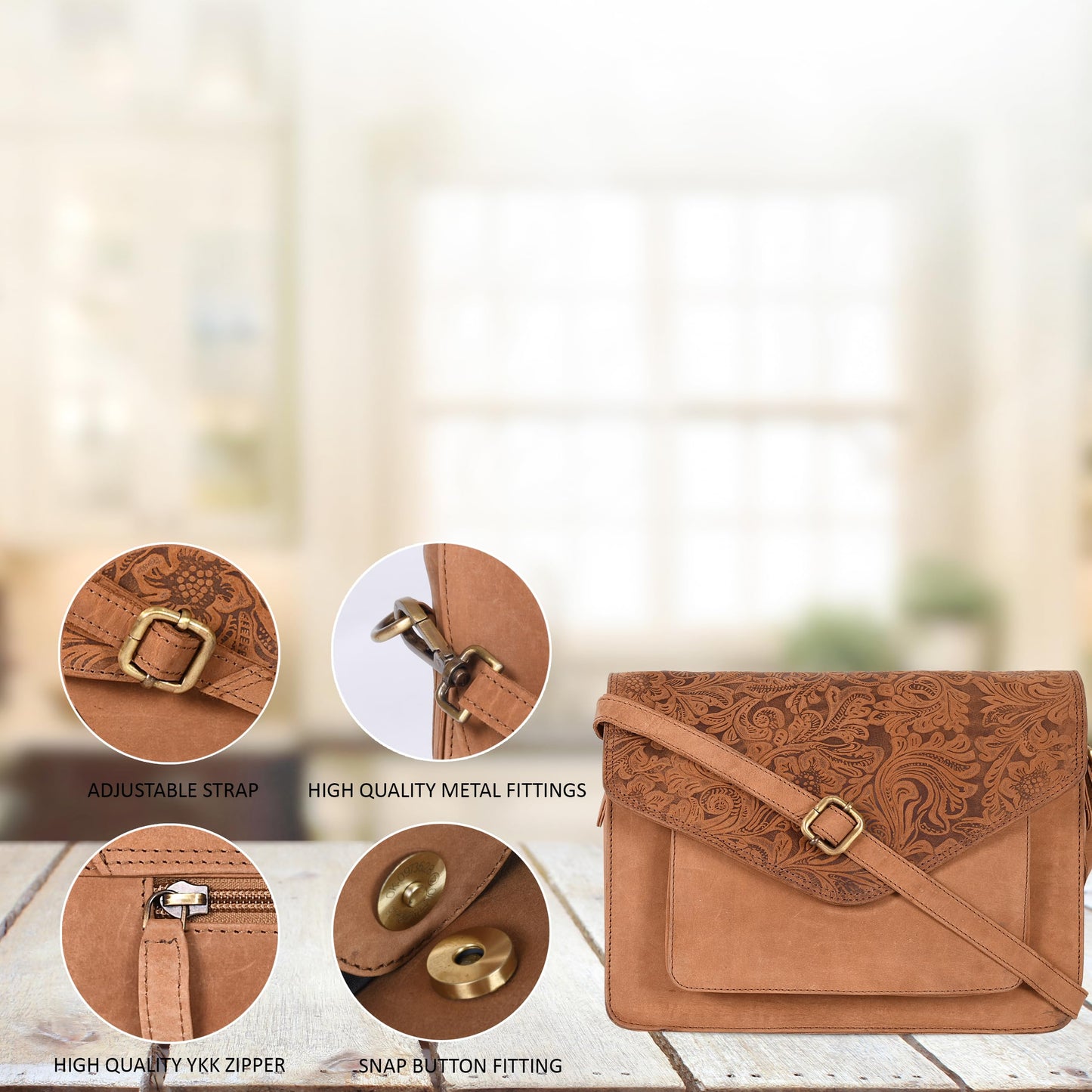 Leather Flapover Crossbody Handbag Purse for Women with Adjustable Strap & Overflap Snap Closure Tote/Bag