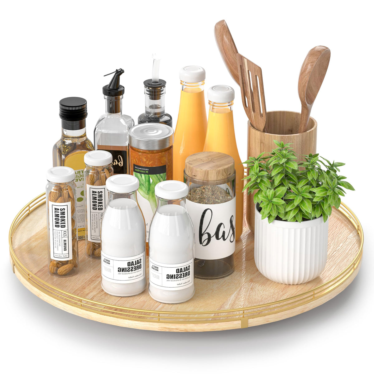 AMH Lazy Susan Wooden Organizer for Table Top
