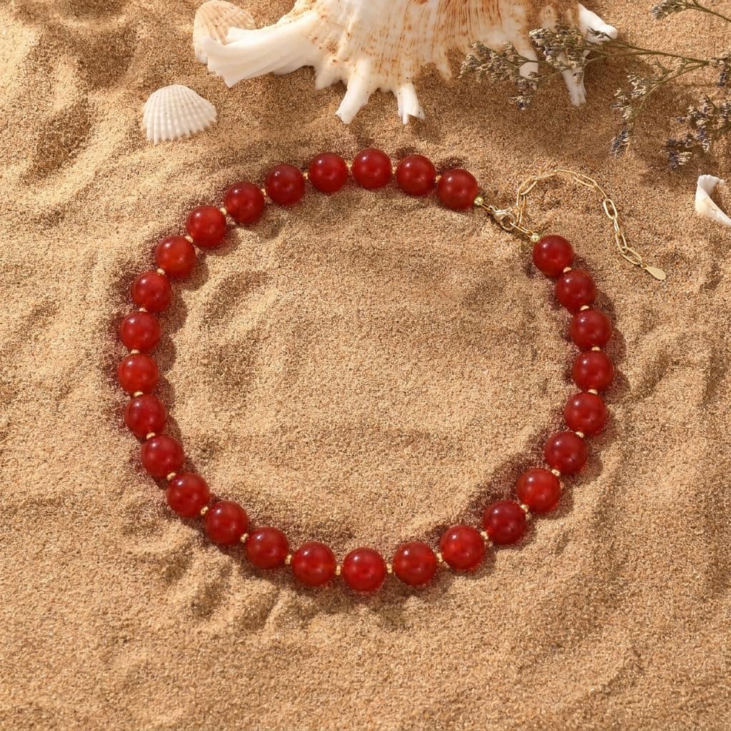 Colorful Beaded Necklace for Women Boho Statement Chunky Necklace Natural Stone Beads Gemstone Choker Necklaces Handmade Summer Beach Jewelry