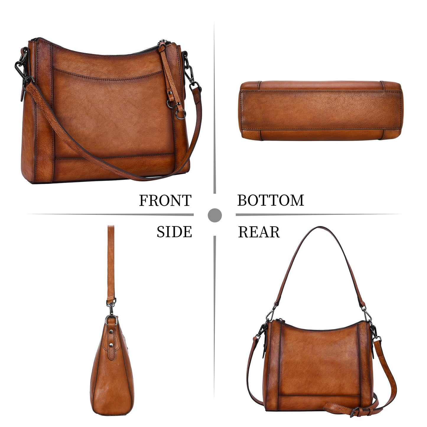Iswee Leather Crossbody Bags for Women Shoulder Purse Medium Hobo Genuine Leather Satchel Purses and Handbags