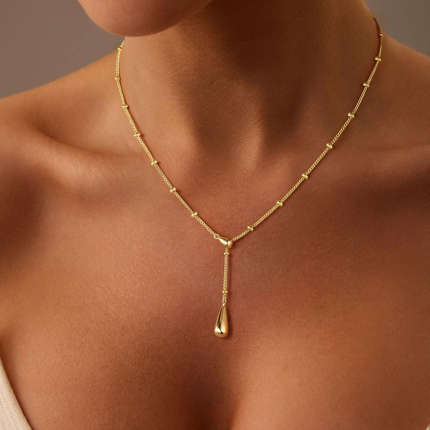 M MOOHAM Gold Necklace for Women Non Tarnish - Dainty 14K Gold Plated Beaded Chain Small Pendant Necklaces Simple Pearl Circle Beads Teardrop Pendant Necklace for Women Trendy Jewelry Gifts