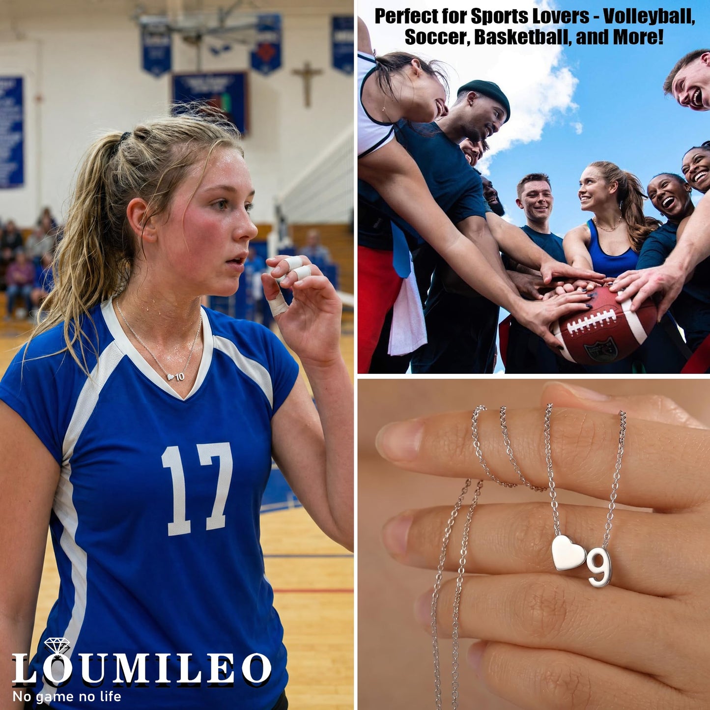 Softball/Soccer/Volleyball/Basketball/Tennis Necklace for Women S925 Sterling Silver/14k Gold Plated Heart Number Pendant Necklaces for Women Jewelry Gift for Sister Friends Daughter Mom