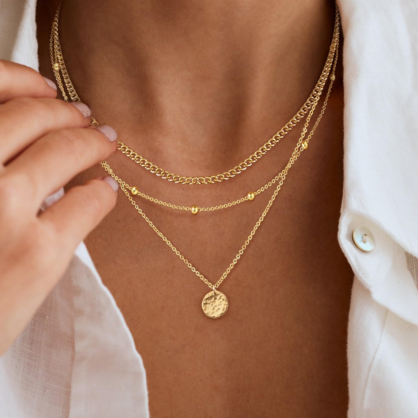 Layered Necklaces for Women, Dainty 14K Gold Plated Circle Peadant Chain Necklace Set Simple Paperclip Stacked Necklaces for Women Trendy Gold Jewelry