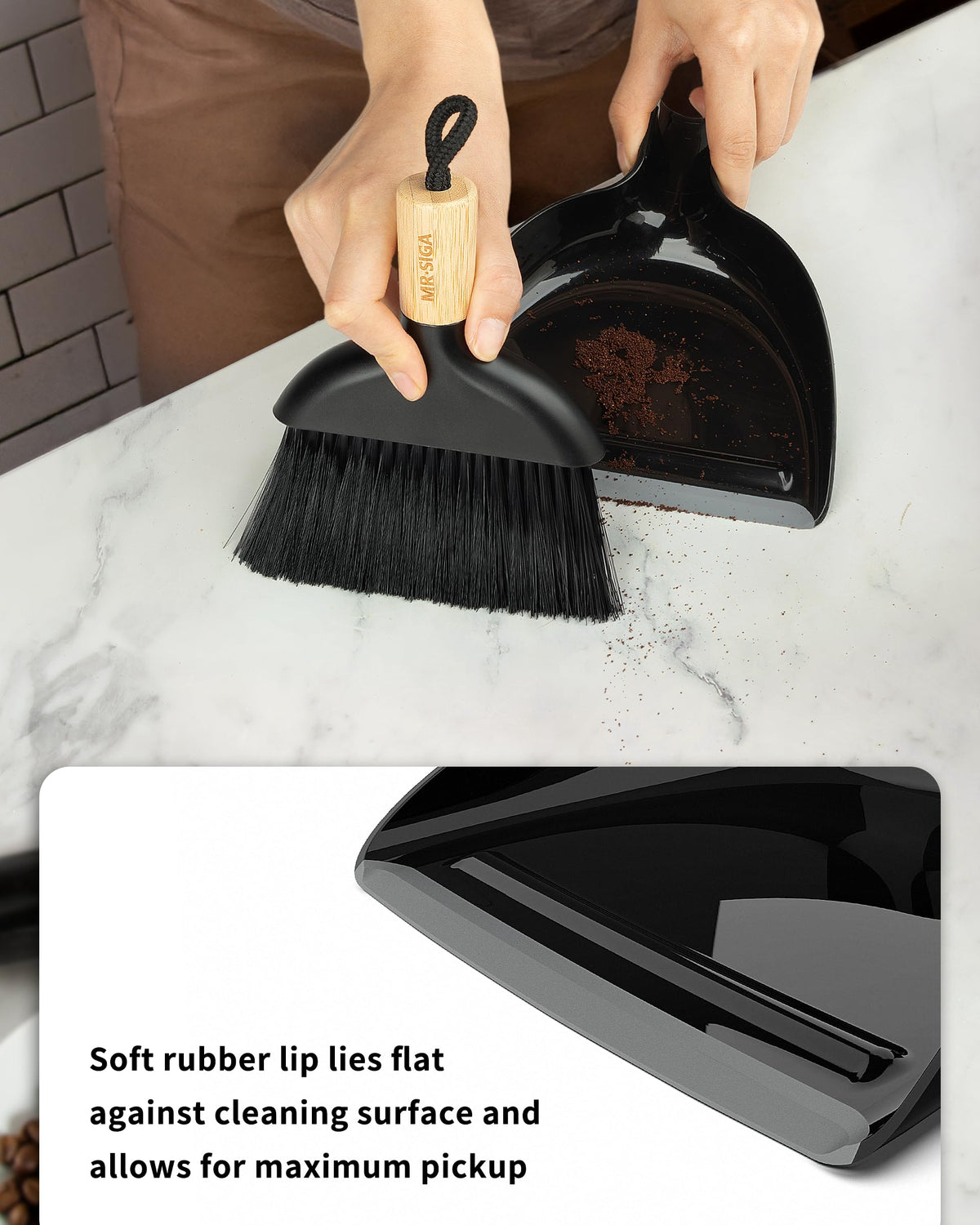 MR.SIGA Mini Dustpan and Brush Set, Portable Cleaning Brush and Dustpan Combo with Bamboo Handle, 1 Set
