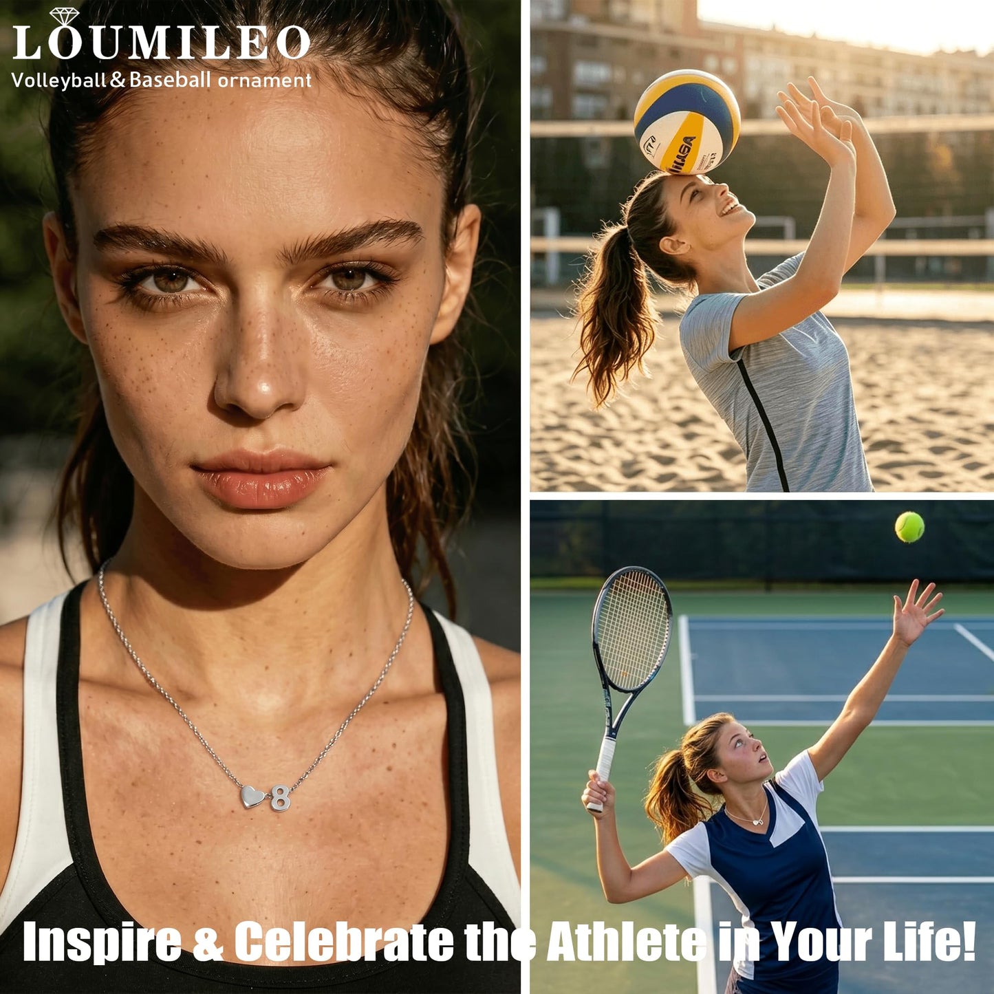Softball/Soccer/Volleyball/Basketball/Tennis Necklace for Women S925 Sterling Silver/14k Gold Plated Heart Number Pendant Necklaces for Women Jewelry Gift for Sister Friends Daughter Mom