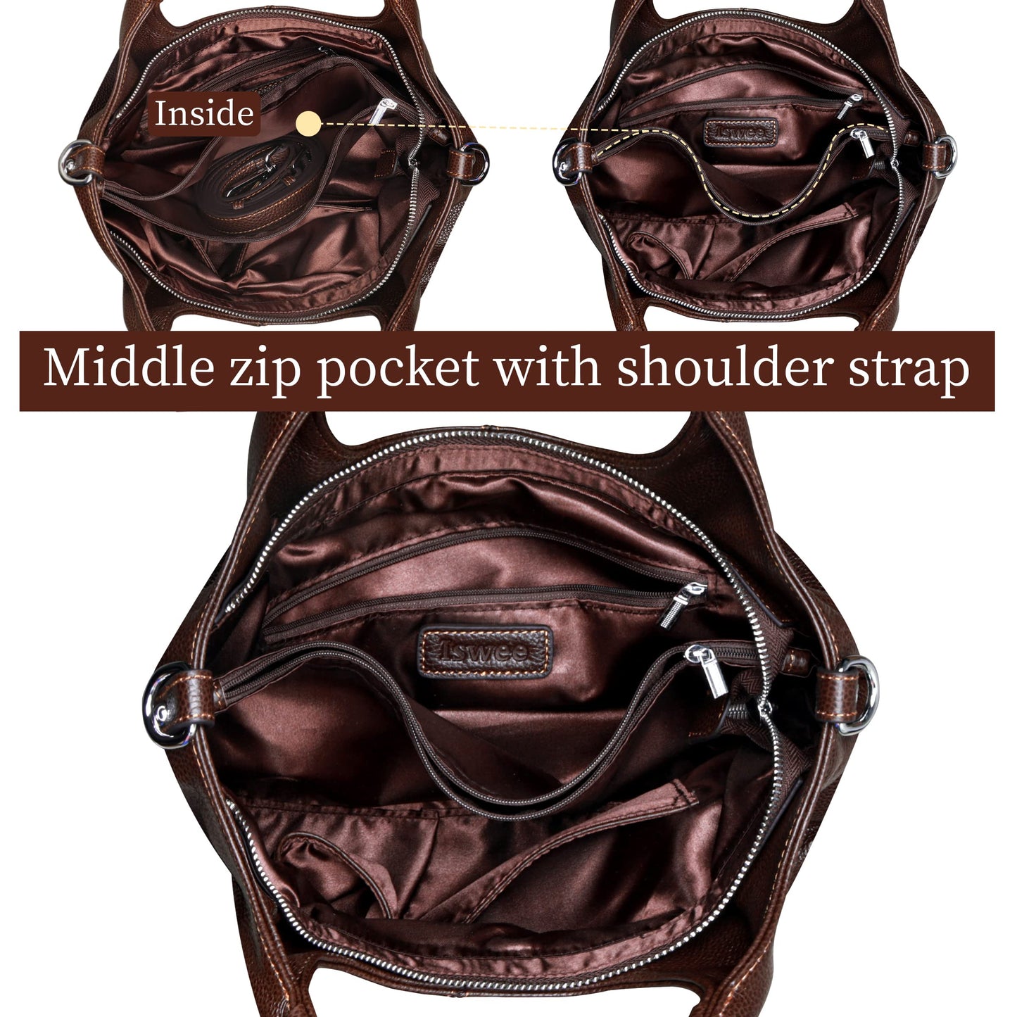 Iswee Leather Satchel Women Purse and Handbag Crossbody Shoulder Bag Hobo | Genuine Cowhide Leather Tote Top Handle Bag Soft & Durable Medium Size Bags with Detachable Multiple Pocketbooks Trendy
