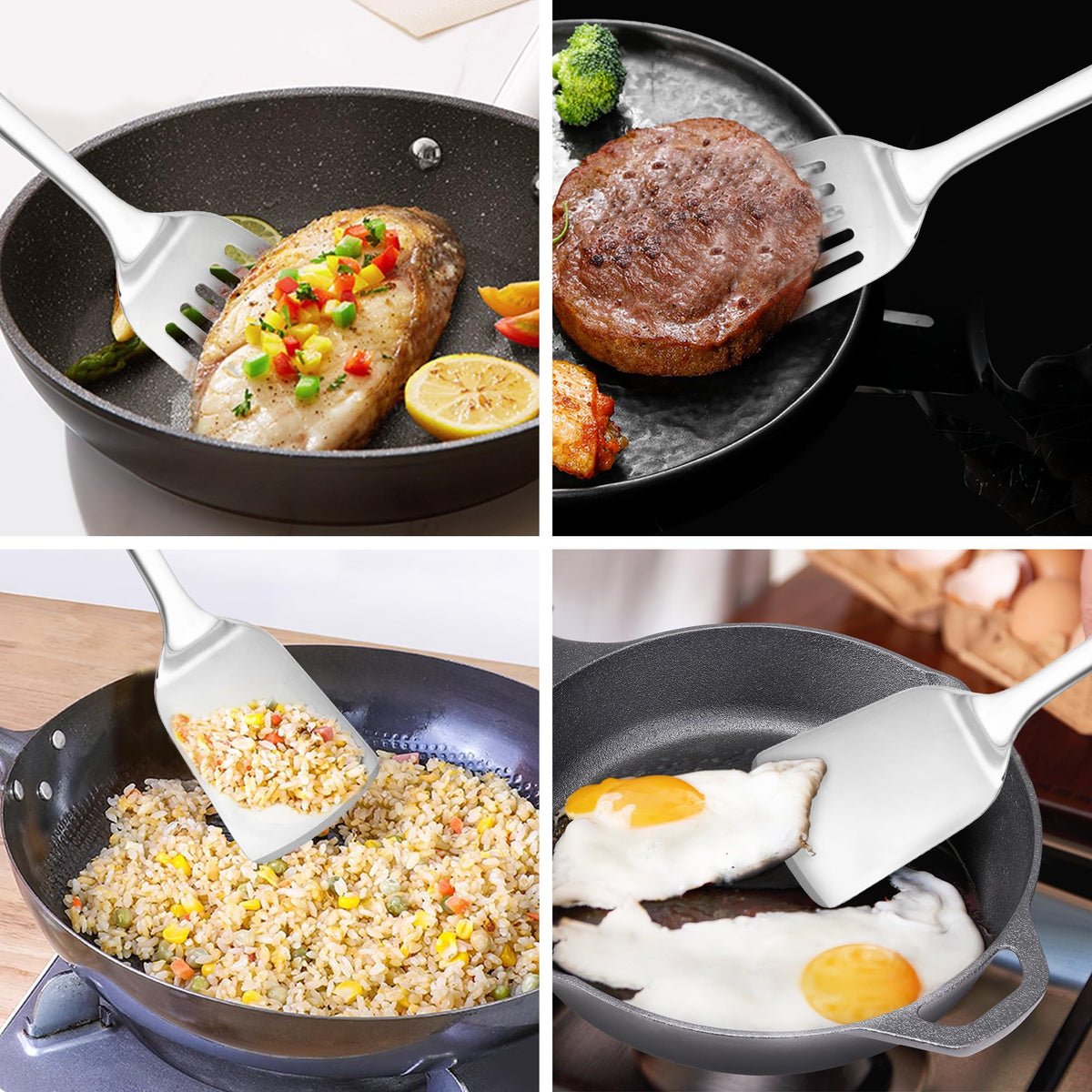 MUJINON Spatula Set, 18/0 Stianless Steel Turner & Slotted Spatula, Kitchen Cooking Utensils Set, Pack of 2