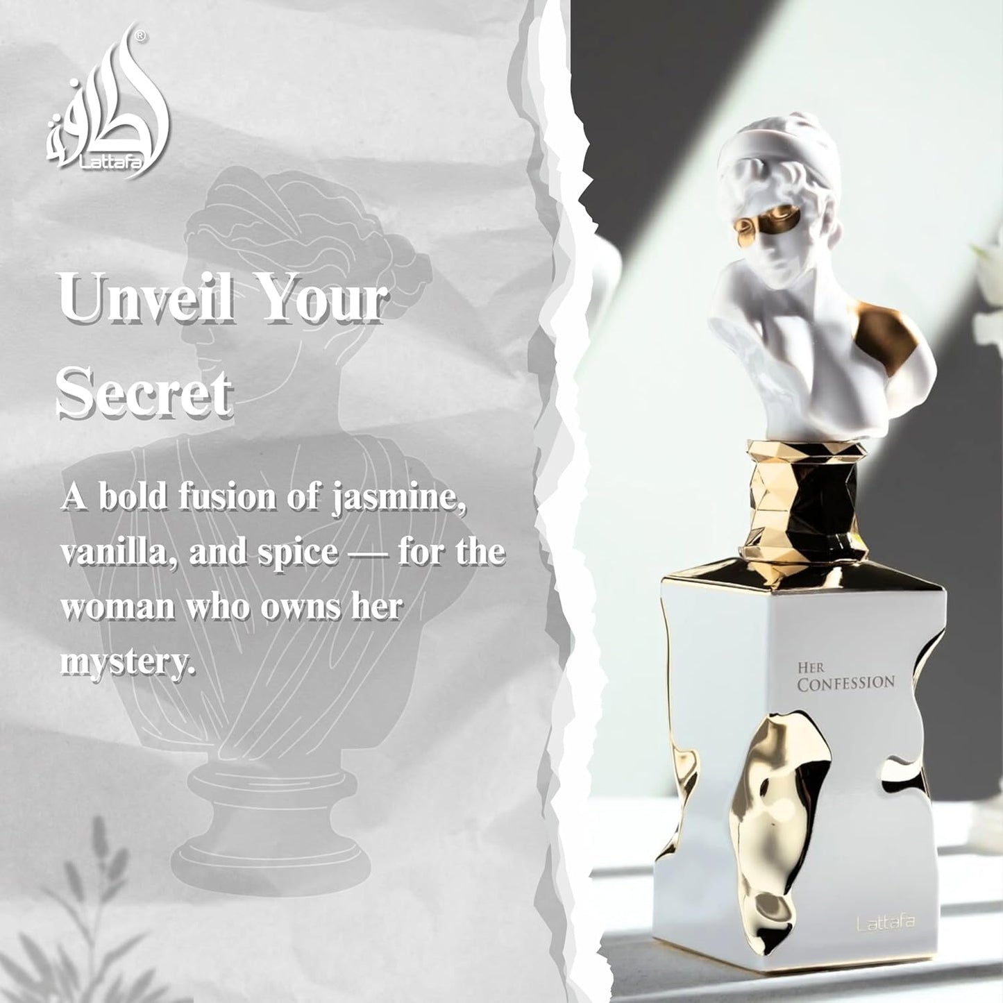 Lattafa Her Confession - Vanilla, Floral, Amber, Musk - Eau de Parfum Long-Lasting Fragrance for Women, 3.40 Ounce / 100 ml