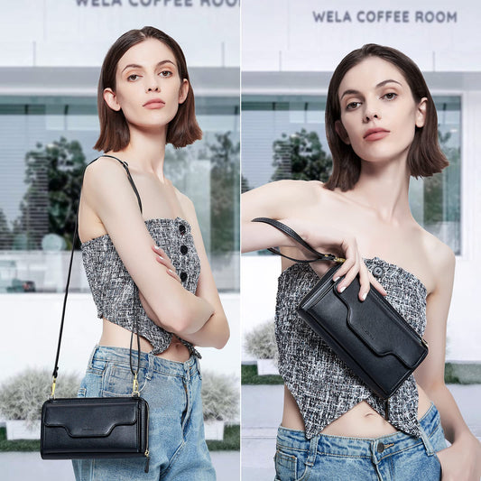 nuoku Small Purse for Women, RFID Blocking Wristlet Wallet, Crossbody Clutch with Cell Phone Pocket black