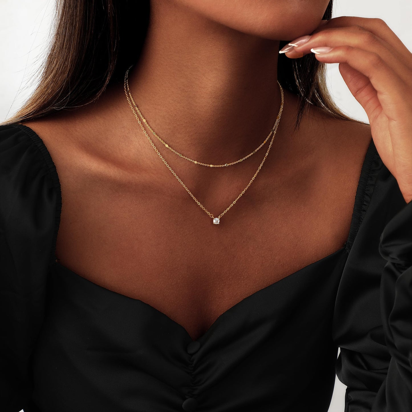 Coshilta Layered Gold Necklaces for Women, 14K Plated Gold Sterling Silver Plated Dainty Pendant Necklace Set with Cubic Zirconia,Stackable Chain Choker,Trendy Personalized Jewelry Gift Non Tarnish