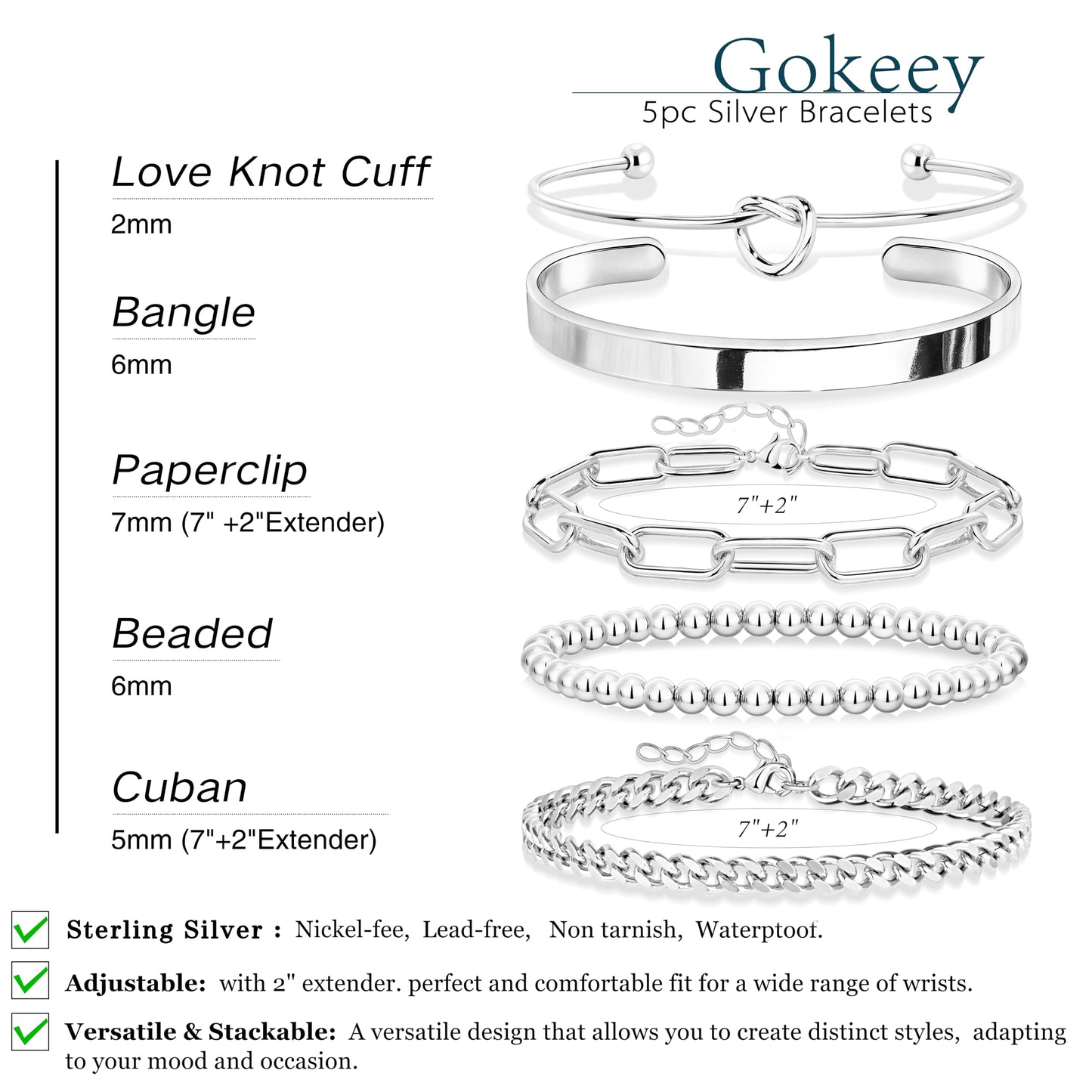 Gokeey Gold Bracelets Set for Women Non Tarnish, Waterproof 14K Gold Plated Sterling Silver Chunky Cuff Bracelet Stackable Gold Bangles Bracelet for Women Trendy Fashion Accessories Tie Knot Cuban Rope Paperclip Beaded Bracelet Stack Jewelry Mothers Day G