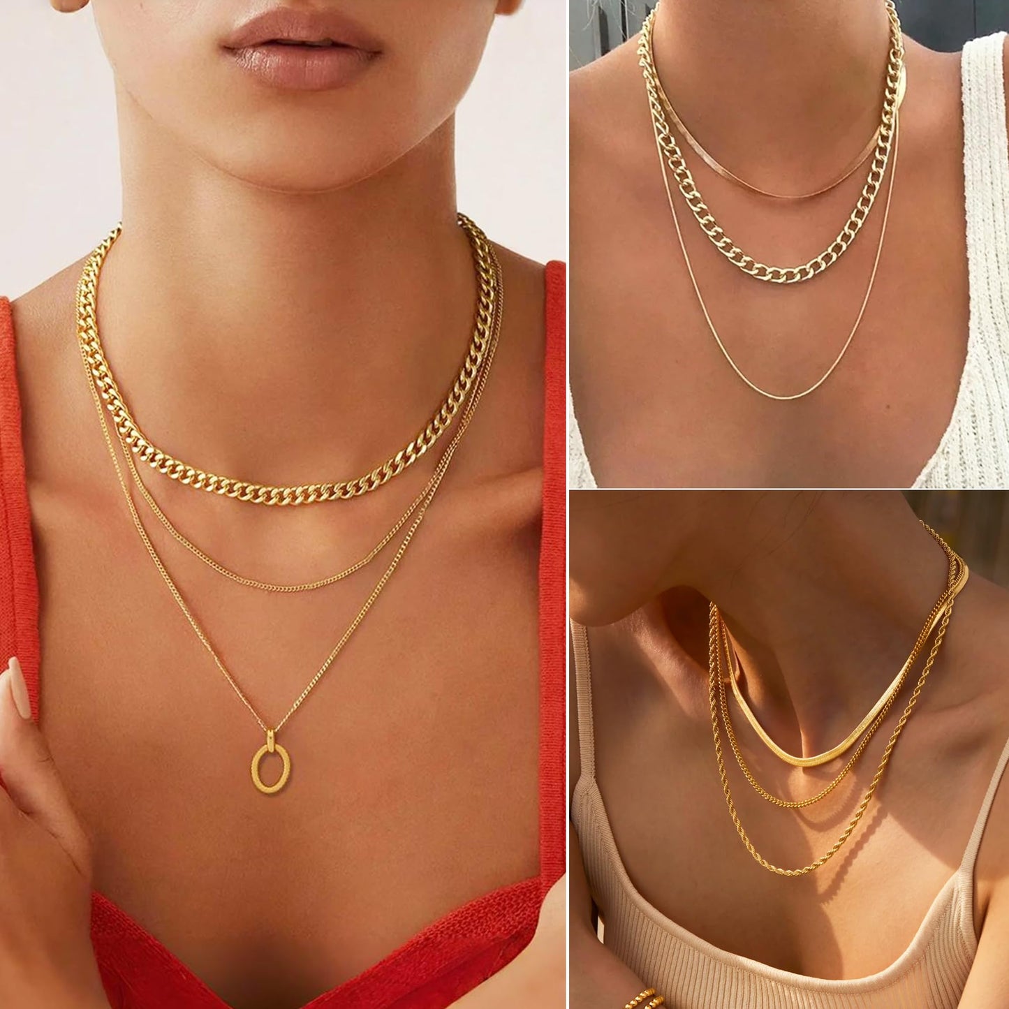 Jewelry 68 Pcs Gold Jewelry Set for Women with 7 Necklace, 17 Bracelet, 5 Hoop Earrings, 15 Stud Earrings, 24 Knuckle Rings for Women Jewelry Set for Women Gift