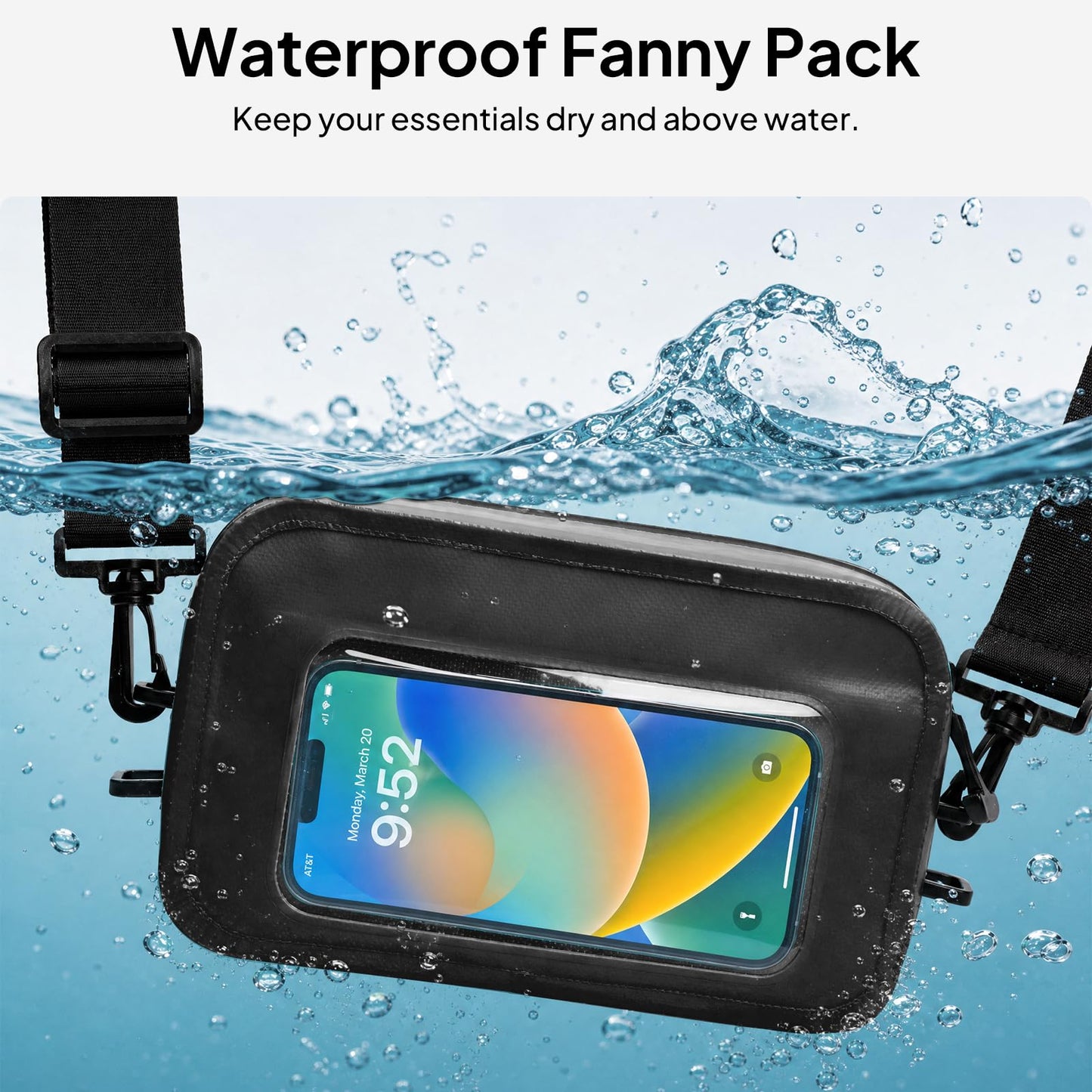 TOPEAST Waterproof Fanny Pack for Women & Men, Waterproof Belt Bag with Phone Pouch, Adjustable Crossbody & Waist Pack for Swimming, Hiking, Beach & Outdoors Essentials, Blue