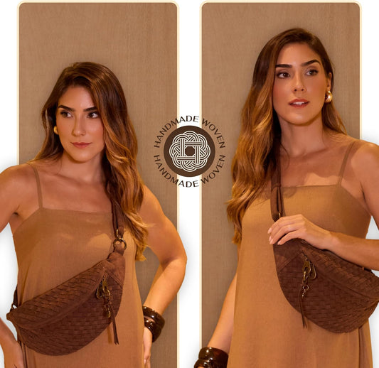 Woven Anti-Pickpocket Crossbody Bag for Women, Vegan Suede Travel Purse with RFID Pocket, Phone Pocket, Adjustable Strap and Extender, Hands-Free Sling Bag for Everyday and Travel, Dark Brown