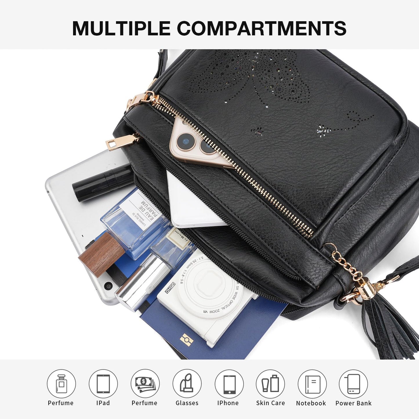 KITEVIUN Crossbody Bags for Women Trendy Leather Crossbody Purse Shoulder Handbags Butterfly Design