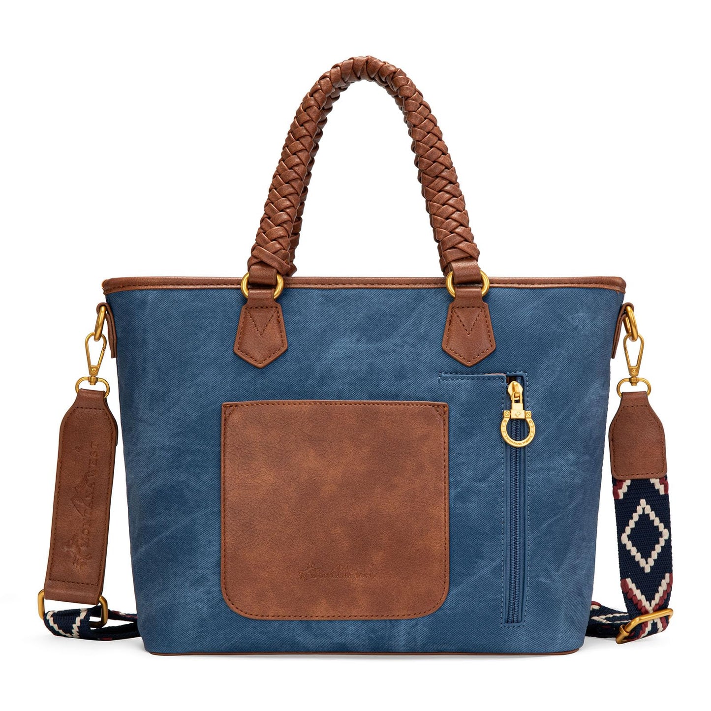 Montana West American Flag Tote Bag for Women Vintage Patriotic Western Shoulder Purse with Braided Top Handles