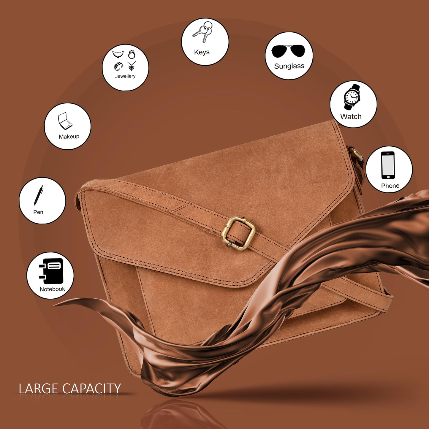 Leather Flapover Crossbody Handbag Purse for Women with Adjustable Strap & Overflap Snap Closure Tote/Bag