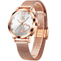 OLEVS Women's Small Wrist Rose Gold Tone Watch - Cute Diamond Heart Arabic Numerals Dial, Fashion Waterproof Mesh Bracelet Analog Dress for Ladies