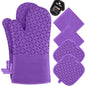 KEGOUU Oven Mitts and Pot Holders 6pcs Set, Kitchen Oven Glove High Heat Resistant 500 Degree Extra Long Oven Mitts and Potholder with Non-Slip Silicone Surface for Cooking (Gray)