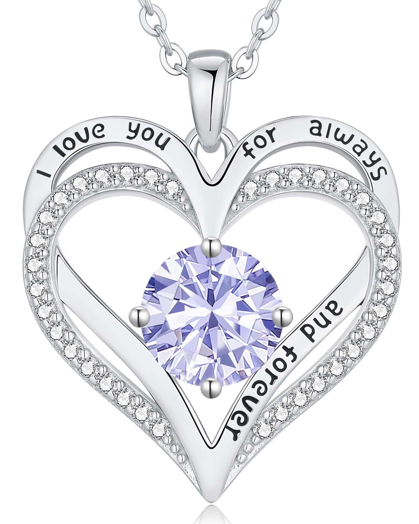LOUISA SECRET Double Love Heart Birthstone Necklaces for Women, Birthday Gift for Girlfriend, Anniversary Jewelry Gift for Her, 925 Sterling Silver Jewelry Christmas Anniversary Birthday Present Gifts for Wife Girlfriend Mom Grandma Daughter