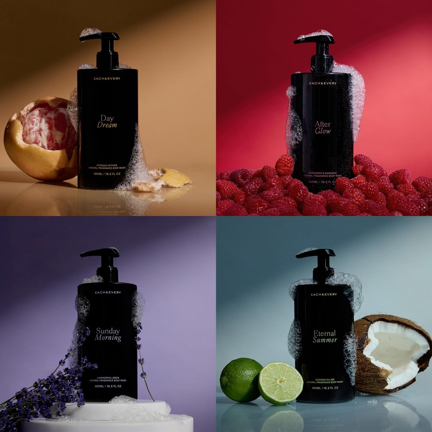 Each & Every Body Wash for Women and Men - Skin Feels Hydrated, Smooth & Soft - Ceramides, Lactic Acid AHA & Moringa Oil - 100% Natural Fragrance Gel - Eternal Summer, Coconut & Lime - 16.5 Fl Oz