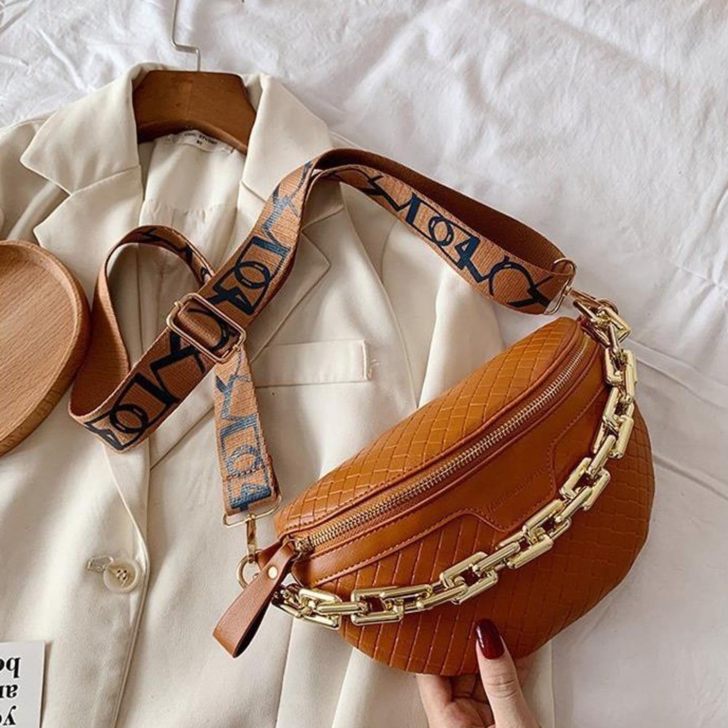 Thick Chain Women's Fanny Pack Plaid leather Waist Bag Shoulder Crossbody Chest Bags Luxury Designer Handbags Female Belt Bag