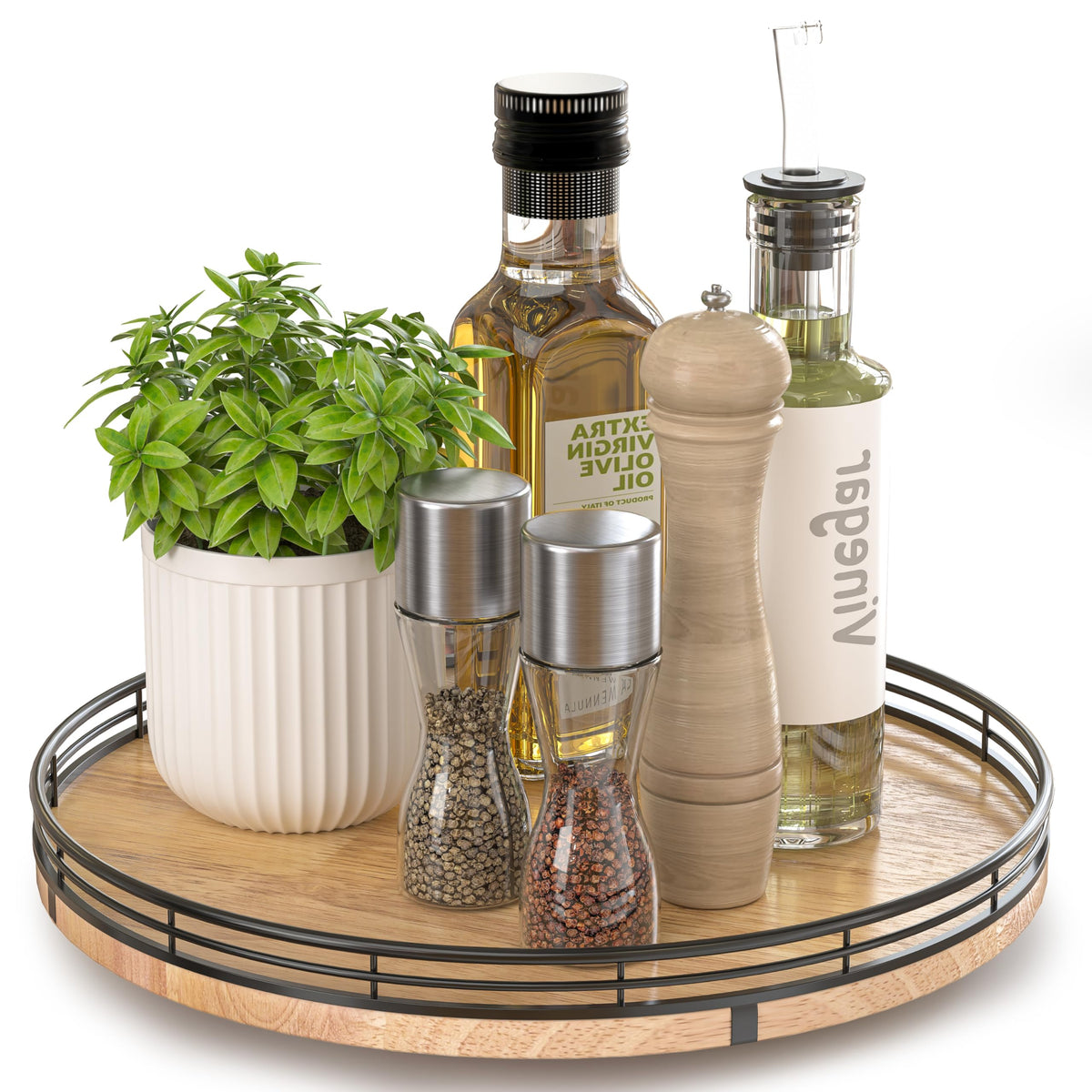 AMH Lazy Susan Wooden Organizer for Table Top